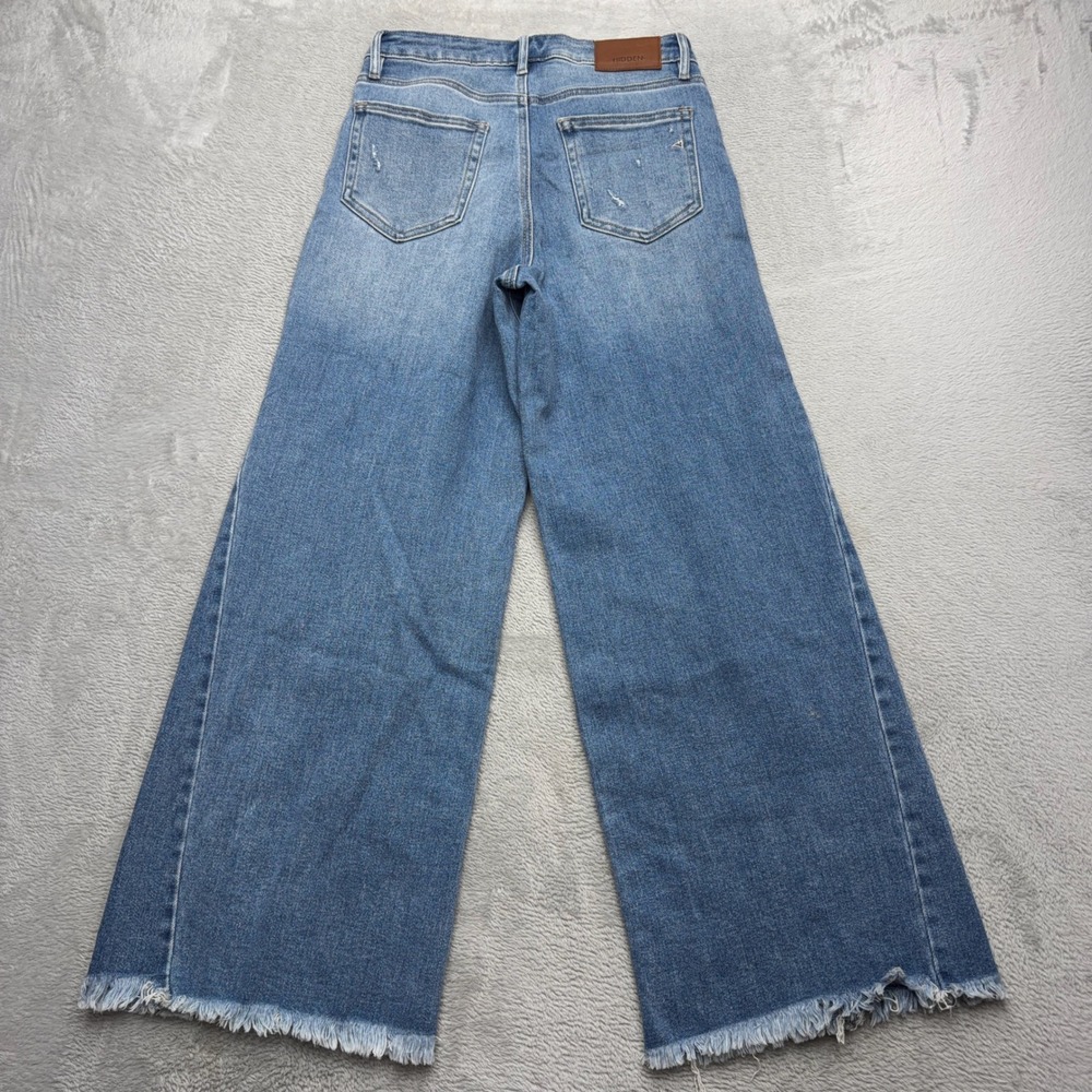 Hidden Jeans Wide Leg Womens 27 Blue Raw Hem Frayed Distressed Seam Detail Denim - Picture 2 of 7